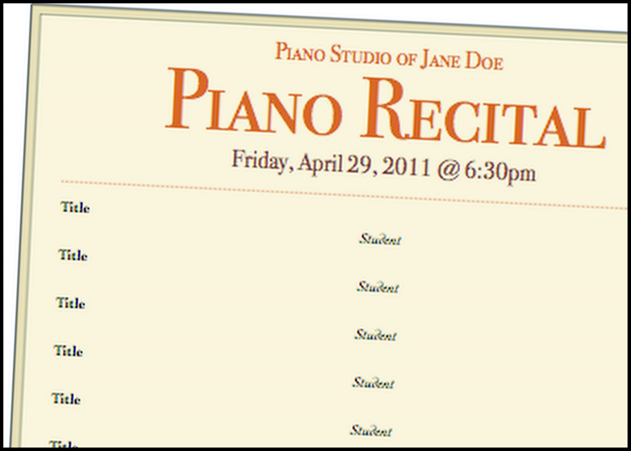 Piano Recital Program Template Free