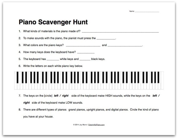 Piano Scavenger Hunt worksheet